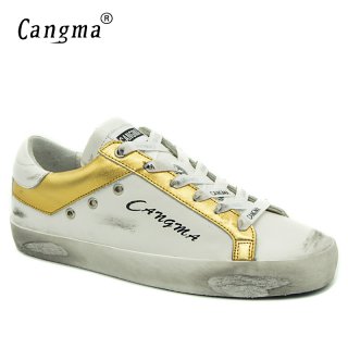 CANGMA Designer Brand Sneakers Vintage Casual Woman Shoes Handmade Genuine Leather White Bass Breathable Women Shoes