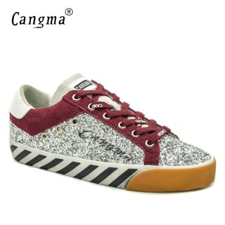 CANGMA Original Famous Brand Woman Shoes Silver Ladies Flats Handmade Glitter Sequined Sneakers Women Shoes Scarpe Donna