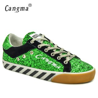 CANGMA Original Brand Sneakers Women Shoes Vintage Autumn Green Black Glitter Sequined Woman Shoes Zapatos Mujer Plus Size Flats