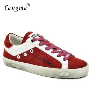 CANGMA Brand Designer Lady Casual Shoes Red Flats Cow Suede Autumn Vintage Shoes Women Sneakers Chaussures Girls
