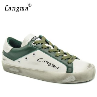 CANGMA Women Flats Solid Casual Shoes Bass White Green Genuine Leather Sneakers Vintage Woman Shoes Donna