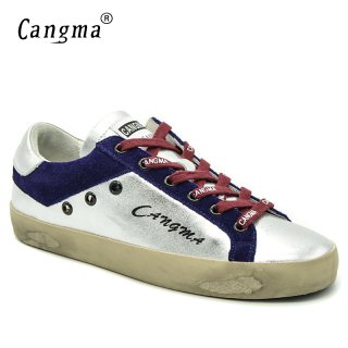 CANGMA Original Brand Sneakers For Girls Casual Shoes Autumn Silver Low Patent Leather Women Vintage Shoes