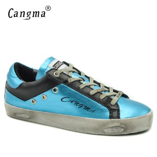 CANGMA Brand Casual Shoes Woman Flats Girl Bass Blue Black Autumn Genuine Leather Sneakers Vintage Ladies Shoes