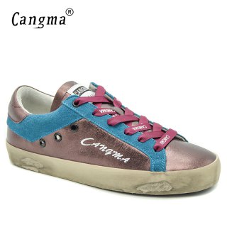 CANGMA Women Casual Shoes Spring Autumn Winered Blue Low Petent Leather Sneakers Flats Vintage Girl Shoes
