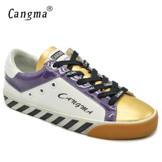 CANGMA Brand Casual Women Shoes Autumn White Gold Genuine Leather Sneakers Flats Woman Shoes