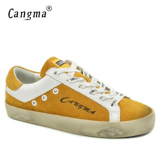 CANGMA Brand Shoes Women Sneakers Fashion Suede Female Footwear Genuine Leather Shoes Casual Girl Yellow Breathable Shoes