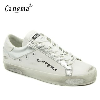 CANGMA Fashion Woman Retro White Shoes Genuine Leather Sneakers Women Casual Shoes Female Shoes Adult Breathable Footwear
