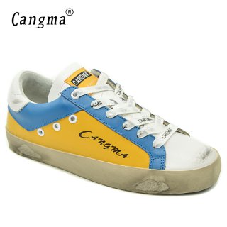 CANGMA Casual Shoes Woman Brand Yellow Shoes Genuine Leather Platform Sneakers Breathable Shoes Ladies British Footwear Girl