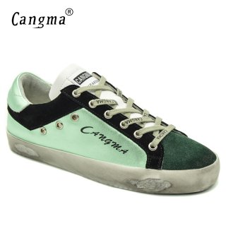 CANGMA Brand Shoes Woman Green Casual Genuine Leather Sneakers Female Suede Shoes Original Footwear Breathable Ladies