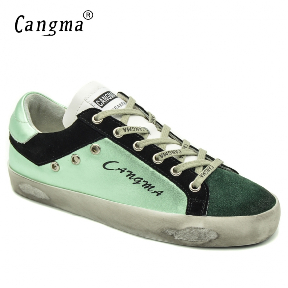 CANGMA Brand Shoes Woman Green Casual Genuine Leather Sneakers Female Suede Shoes Original Footwear Breathable Ladies