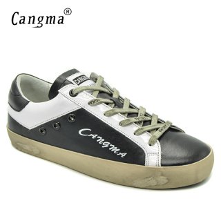 CANGMA Women Trainers Black And White Woman Shoes Casual Girl Retro Footwear Leather Sneakers Female Shoes Adult Shoes