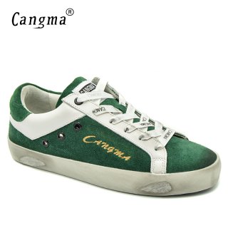 CANGMA British Style Women Sneakers Brand Shoes Suede Leather Moccasins Genuine Green Casual Shoes Ladies Female Footwear