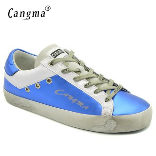 CANGMA Blue Shoes Woman Leather Genuine Ladies Casual Platform Sneakers Shoes Adult Female Breathable Footwear Valentine Shoes