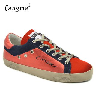 CANGMA Women Retro Brand Flats Cow Suede Shoes Genuine Leather Sneakers Red Shoes Female Brand Footwear Girls Trainers