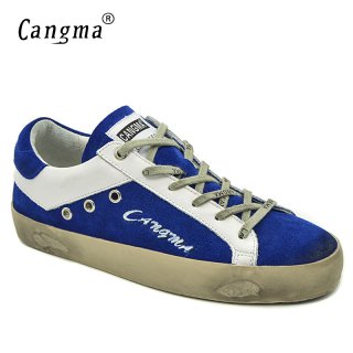 CANGMA Blue Sneakers Women Leather Genuine Girl Shoes Lady Shoe Suede Adult School Shoes Lace-up Casual Flat Footwear