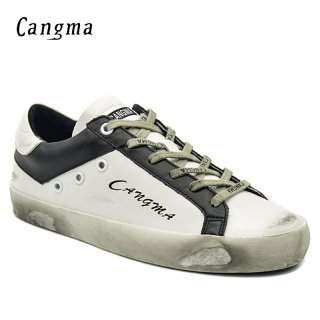 CANGMA Designer Sneakers Women Shoes Autumn White Black Genuine Leather Retro Woman Leisure Shoes Dames Flats Schoenen